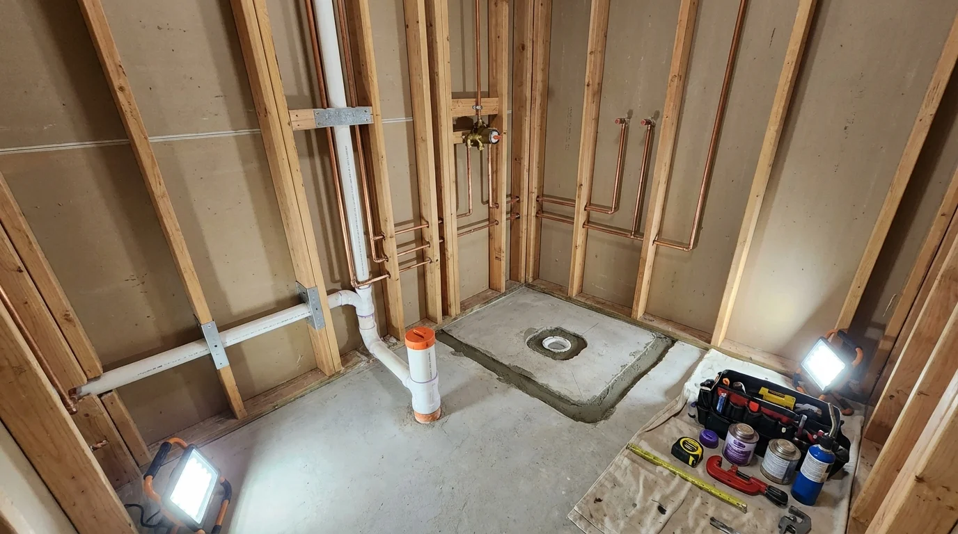 Bathroom rough-in plumbing during remodel by Johns Plumbing LLC in Craig