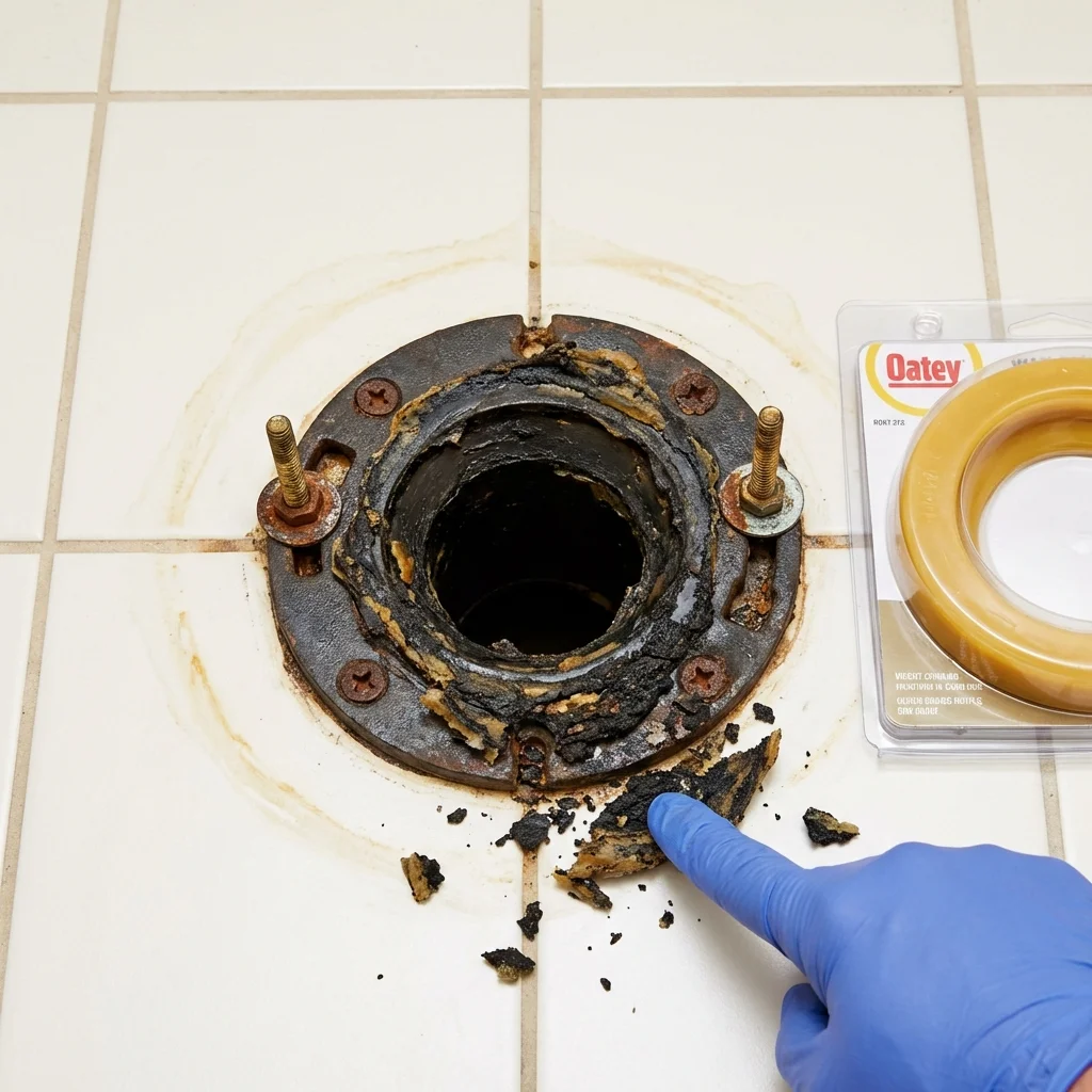 Failed wax ring showing water seepage at the base of a toilet in a Craig, CO home